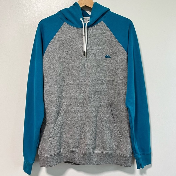 Quiksilver Men’s Raglan Sleeve Hoodie in Teal & Gray - Size Medium - Picture 1 of 16